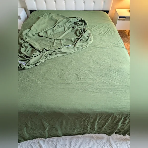 Pure Bamboo Green Queen Fitted Sheets & Flat Sheets Flowy Cooling Breathable - Picture 2 of 13